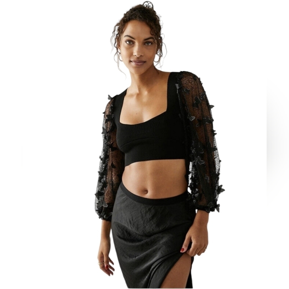 Intimately Free People flutter by crop top  butterfly Sleeves square neckline f